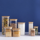 Kit Potes Hermeticos Vidro Quad Flat Bambu 800/600ml - 4 Pçs