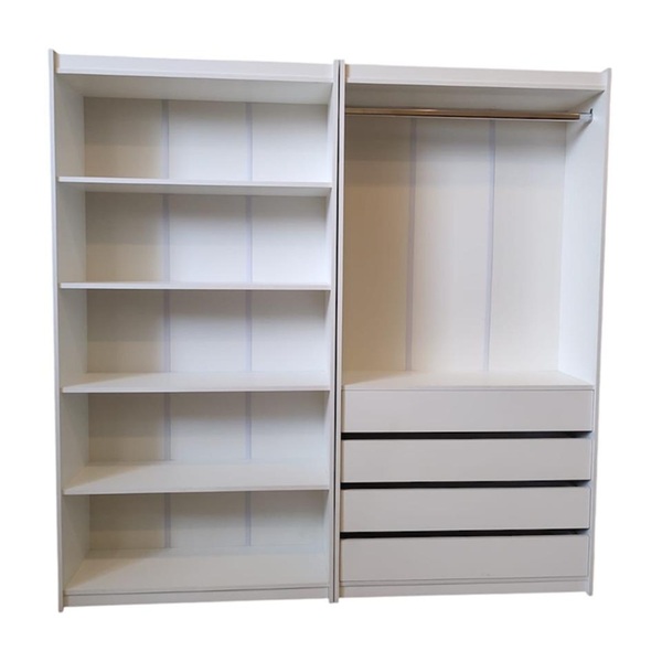 Kit Prateleira + Cabideiro Com 4 Gavetas 100% Mdf Branco - Su