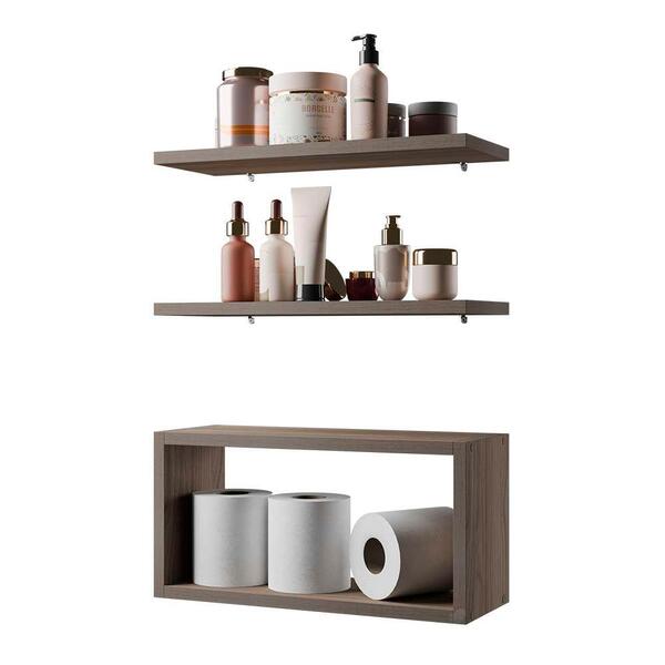 Kit Prateleira Nicho Bruges Para Banheiro Nogal 40 X 12cm