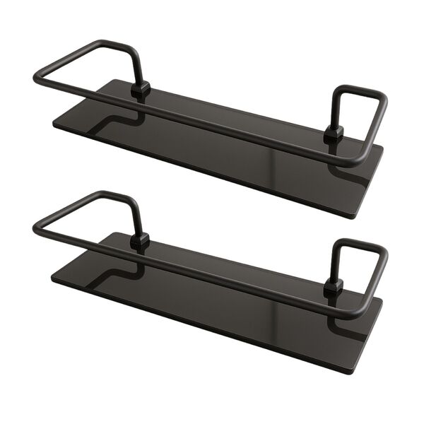 Kit Prateleira Suporte Porta Shampoo Preto Reto Fume 2 Uni.