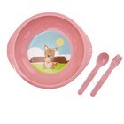 Kit Prato Com Aba E Talheres Infantil Canguru Rosa Giro Baby