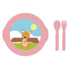 Kit Prato Com Aba E Talheres Infantil Canguru Rosa Giro Baby