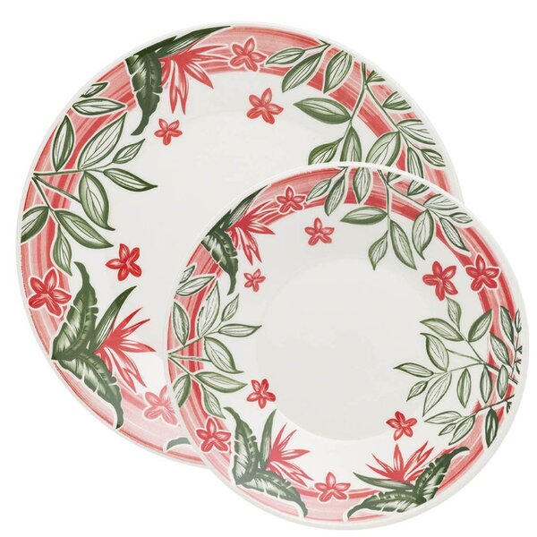 Kit Pratos Rasos E Fundos 4 Peças Biona Jardim Tropical Oxfor