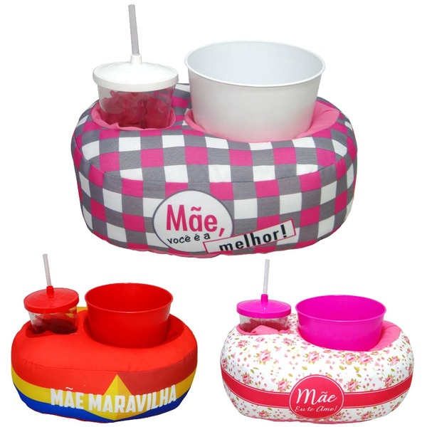 Kit Presente Dia Das Mães Almofada Com Porta Pipoca 1 Balde +