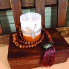 Kit Presente Zen Vela Vegana + Japamala + Caixa Madeira