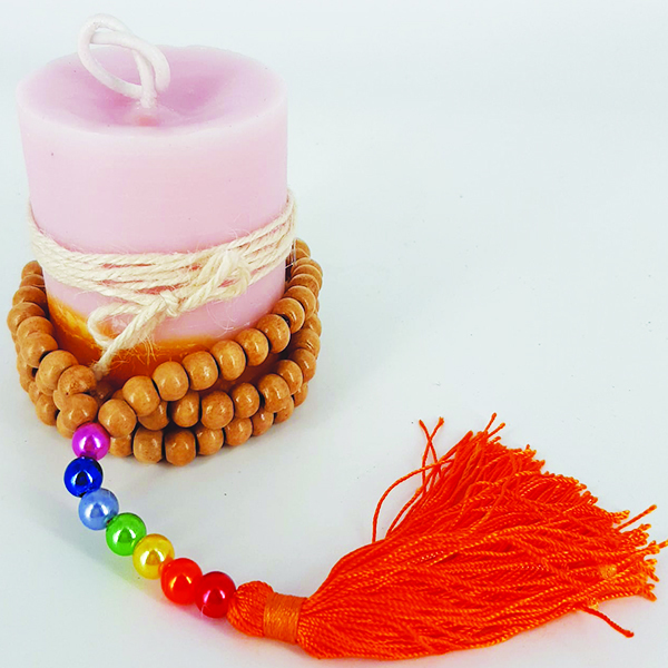 Kit Presente Zen Vela Vegana + Japamala Embalado Presente Kit