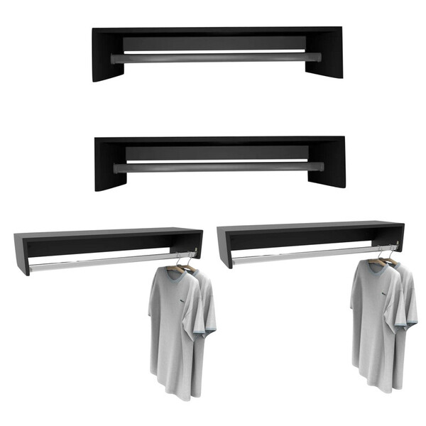 Kit Preto4 Cabideiro De Parede Arara Roupas