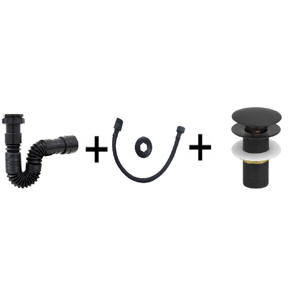 Kit Preto/black Válvula Click + Sifão + Engate Flexível