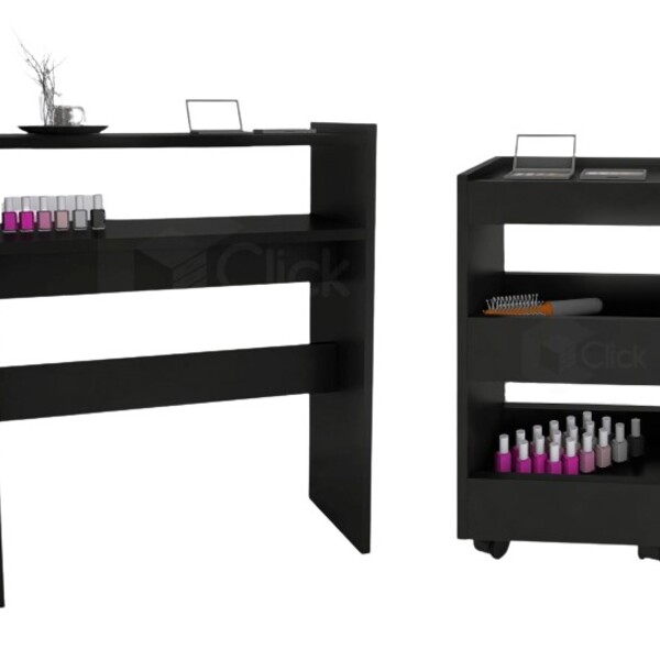 Kit Preto Carinho + Mesa Para Organização Auxiliar Manicure M