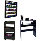 Kit Preto Mesa Manicure + Porta Esmaltes +  Aparador Carrinho