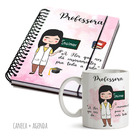Kit Professora Feminino Caneca E Agenda Cabelo:preto Liso
