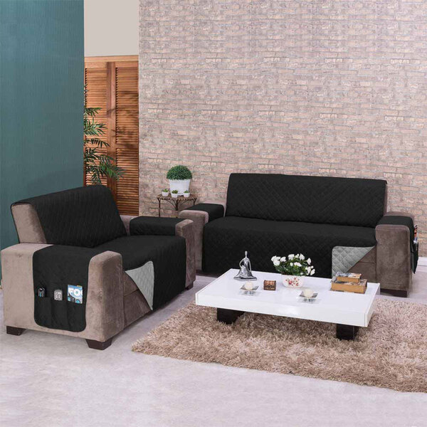 Kit Protetor De Sofá Preto / Cinza Impermeável 3 E 2 Lugares