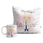 Kit Psicóloga Feminino Caneca E Almofada Cabelo:loiro Liso