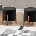 Kit Puff Banqueta Manu Luxo Madeira Maciça Premium Veludo Pre