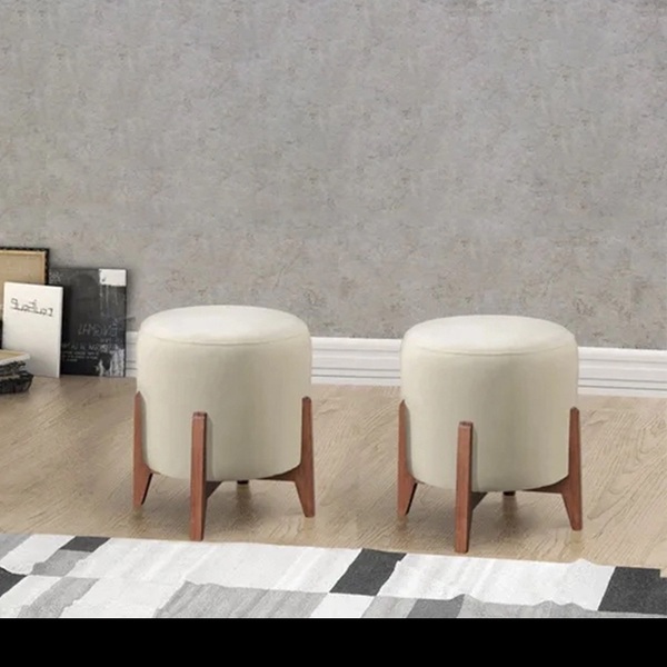 Kit Puff Banqueta Prince Luxo Madeira Maciça Premium Suede Be