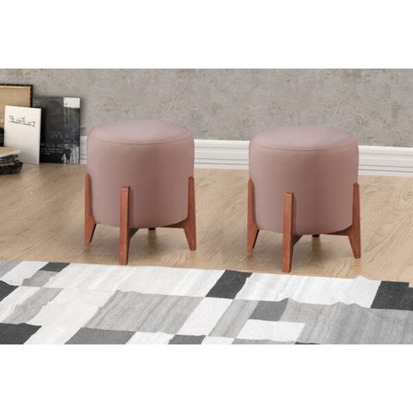 Kit Puff Benny Luxo Madeira Maciça Tecido Veludo Premium Rose