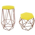 Kit Puff E Banqueta Aramado Base Bronze Suede Amarelo