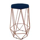 Kit Puff E Banqueta Aramado Base Bronze Suede Azul Marinho