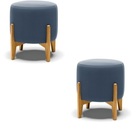 Kit Puff Mona Luxo Madeira Maciça Tecido Suede Premium Azul M