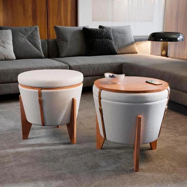 Kit Puff Multiuso Com Mesa Flex Linho Claro