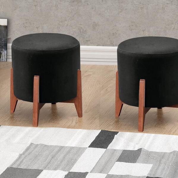 Kit Puff Puf Pufe Banqueta Zeus Luxo Madeira Maciça Premium V