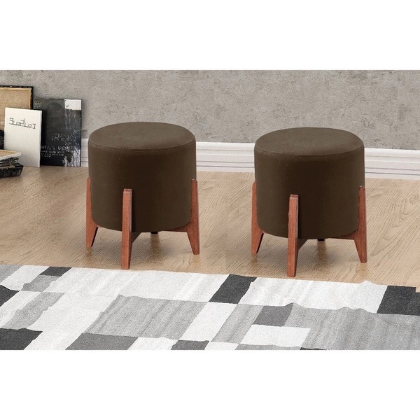 Kit Puff Puf Pufe Banqueta Zeus Luxo Madeira Maciça Premium V