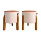 Kit Puff Redondo Couro Decorativo Bege