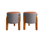 Kit Puff Redondo Couro Decorativo Cinza