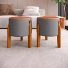 Kit Puff Redondo Couro Decorativo Cinza