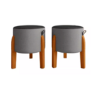 Kit Puff Redondo Couro Preto/cinza