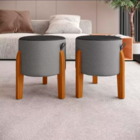 Kit Puff Redondo Couro Preto/cinza