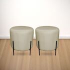 Kit Puff Redondo Decorativo Capri Base Preto Corino Bege