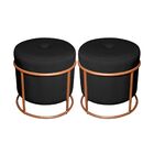 Kit Puff Redondo Decorativo Royale Base Bronze Corino Preto