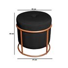 Kit Puff Redondo Decorativo Royale Base Bronze Corino Preto