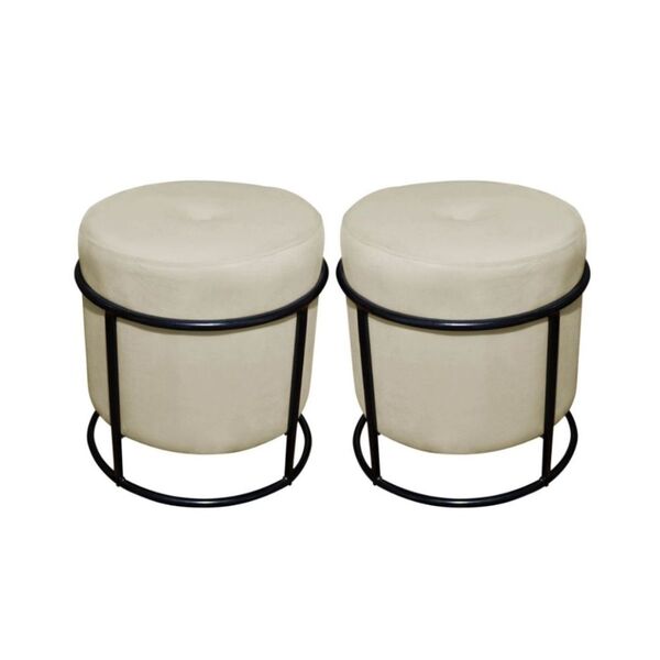 Kit Puff Redondo Decorativo Royale Base Preto Corino Bege