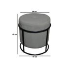 Kit Puff Redondo Decorativo Royale Base Preto Suede Cinza