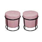 Kit Puff Redondo Decorativo Royale Base Preto Suede Rosa