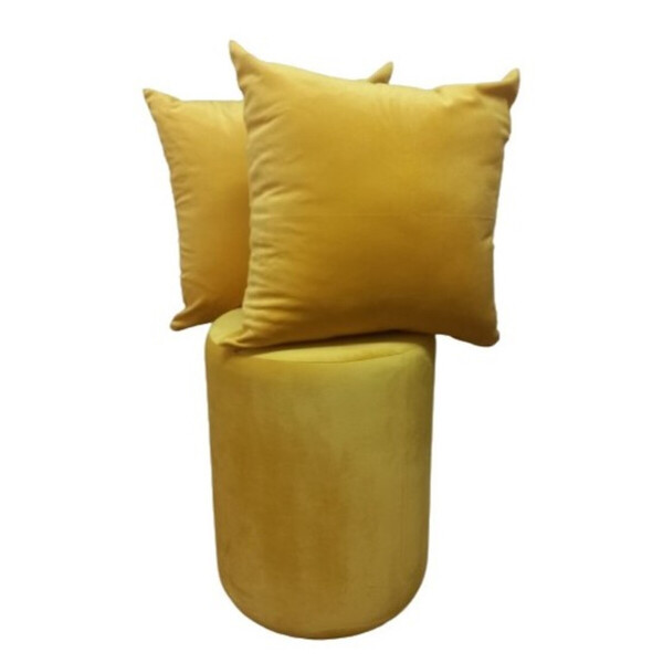 Kit Puff Tubinho Veludo + 2 Capas De Almofada 45x45  Amarelo
