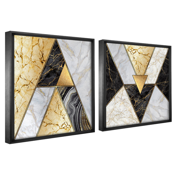 Kit Quadro Decorativo 2 Telas 60x40 Model. Mosaico Dourado Pr