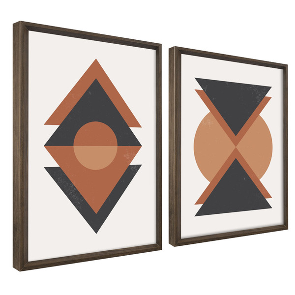 Kit Quadro Decorativo 2 Telas Abstrato Geométrico Círculos Tr