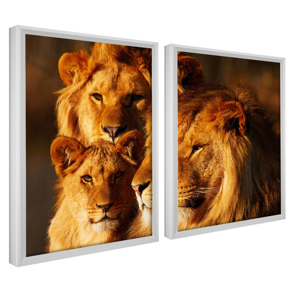 Kit Quadro Decorativo 3 Peças 60x40 Model. Alcateia De Leões