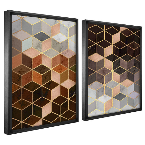 Kit Quadro Decorativo 3 Peças 60x40 Model. Geométrico Cubo Pr