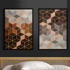 Kit Quadro Decorativo 3 Peças 60x40 Model. Geométrico Cubo Pr