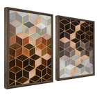 Kit Quadro Decorativo 3 Peças 60x40 Model. Geométrico Cubo Ta