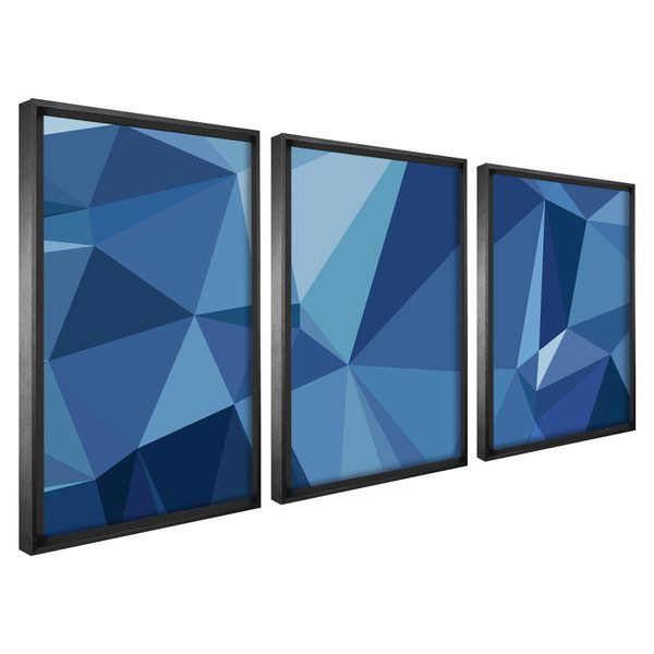Kit Quadro Decorativo 3 Telas 60x40 Model. Abstrato Azul Quad