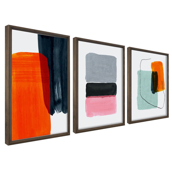 Kit Quadro Decorativo 3 Telas 60x40 Model. Abstrato Iv Tabaco