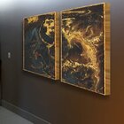 Kit Quadro Decorativo Abstrato Agate Com Moldura Dourada - 80