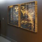 Kit Quadro Decorativo Abstrato Agate Com Moldura Dourada E Vi