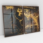 Kit Quadro Decorativo Abstrato Agate Com Moldura Marrom E Vid