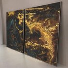 Kit Quadro Decorativo Abstrato Agate Com Moldura Prata - 160x